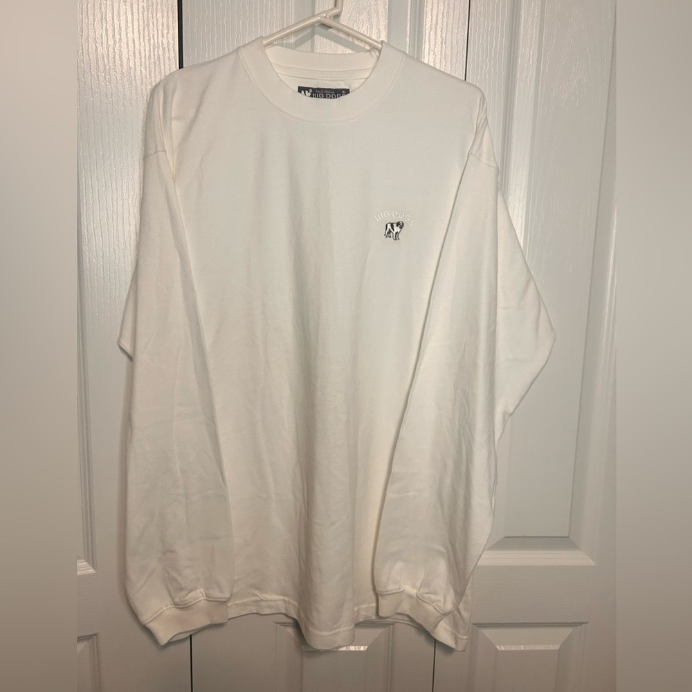 Big Dogs Mens Large Solid White 100% Cotton Sweater Pullover Logo Soft Crew Neck